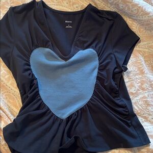 Maeve Black Blouse with Blue Heart Accent